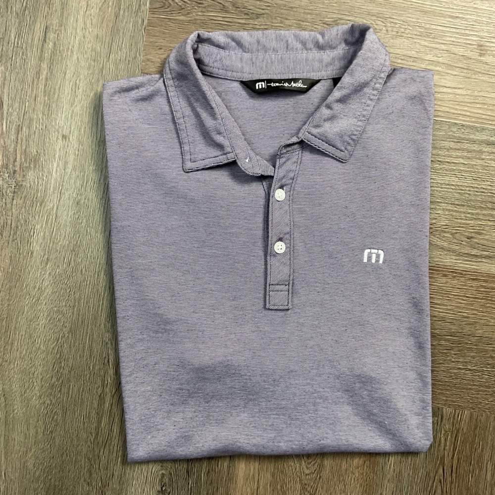 TravisMathew Micro Striped Cotton Blend Golf Tennis Polo Shirt Mens Large Purple